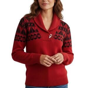 LAUREN RALPH LAUREN® Womens M Red Shawl Collar Cotton Pullover Sweater w/ Toggle